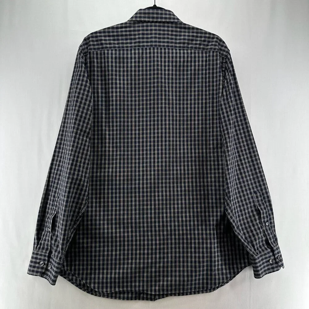 Banana Republic Button Up Shirt L Black Plaid Long Sleeve Non Iron Standard Fit - Picture 3 of 12